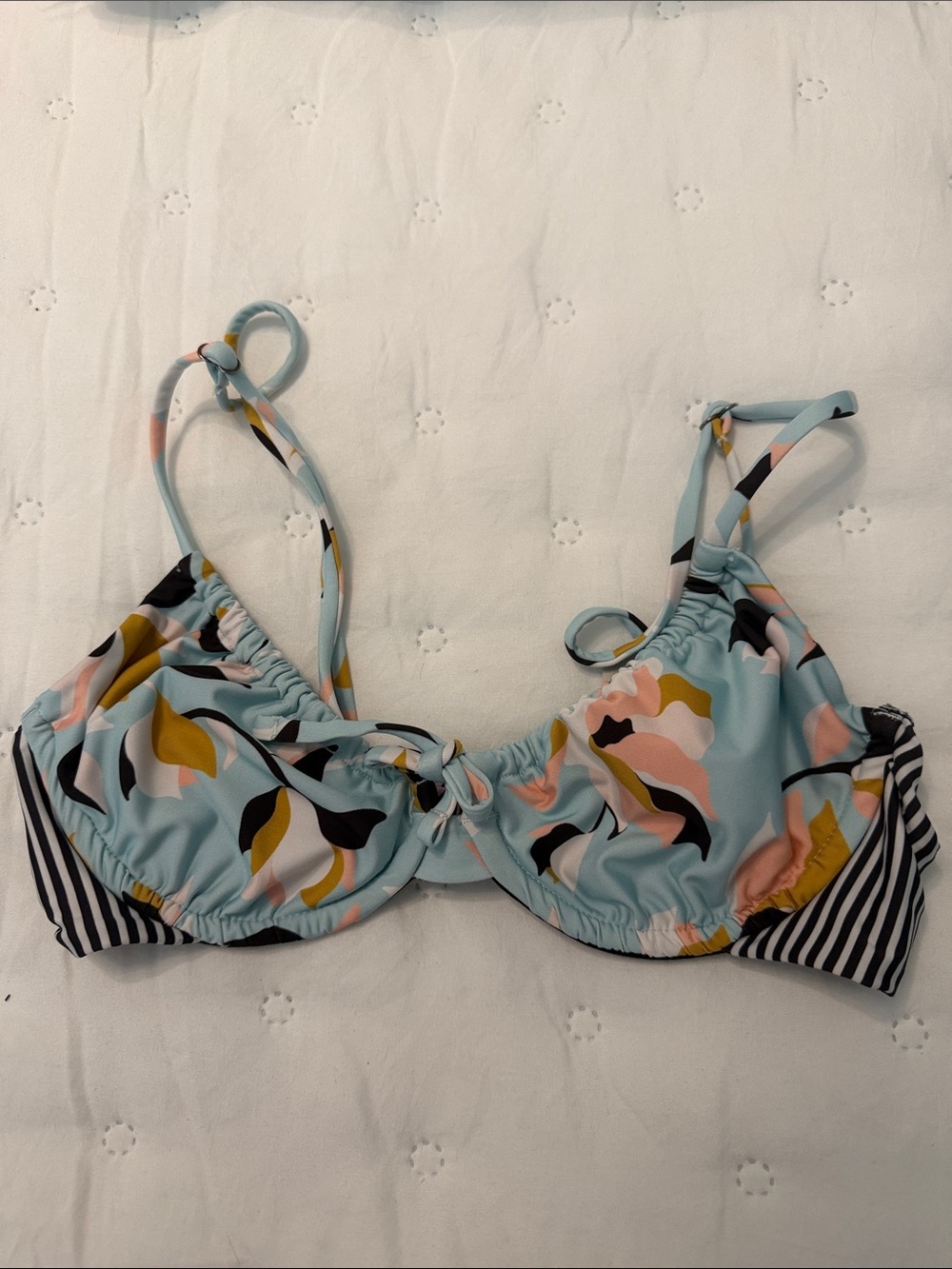 Maaji Black Bikini Top with Light Blue Straps and Multicolor Accents